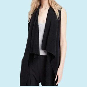 Vince Wool Cashmere Blend Drape Vest Medium Black Open Front Waterfall Cardigan